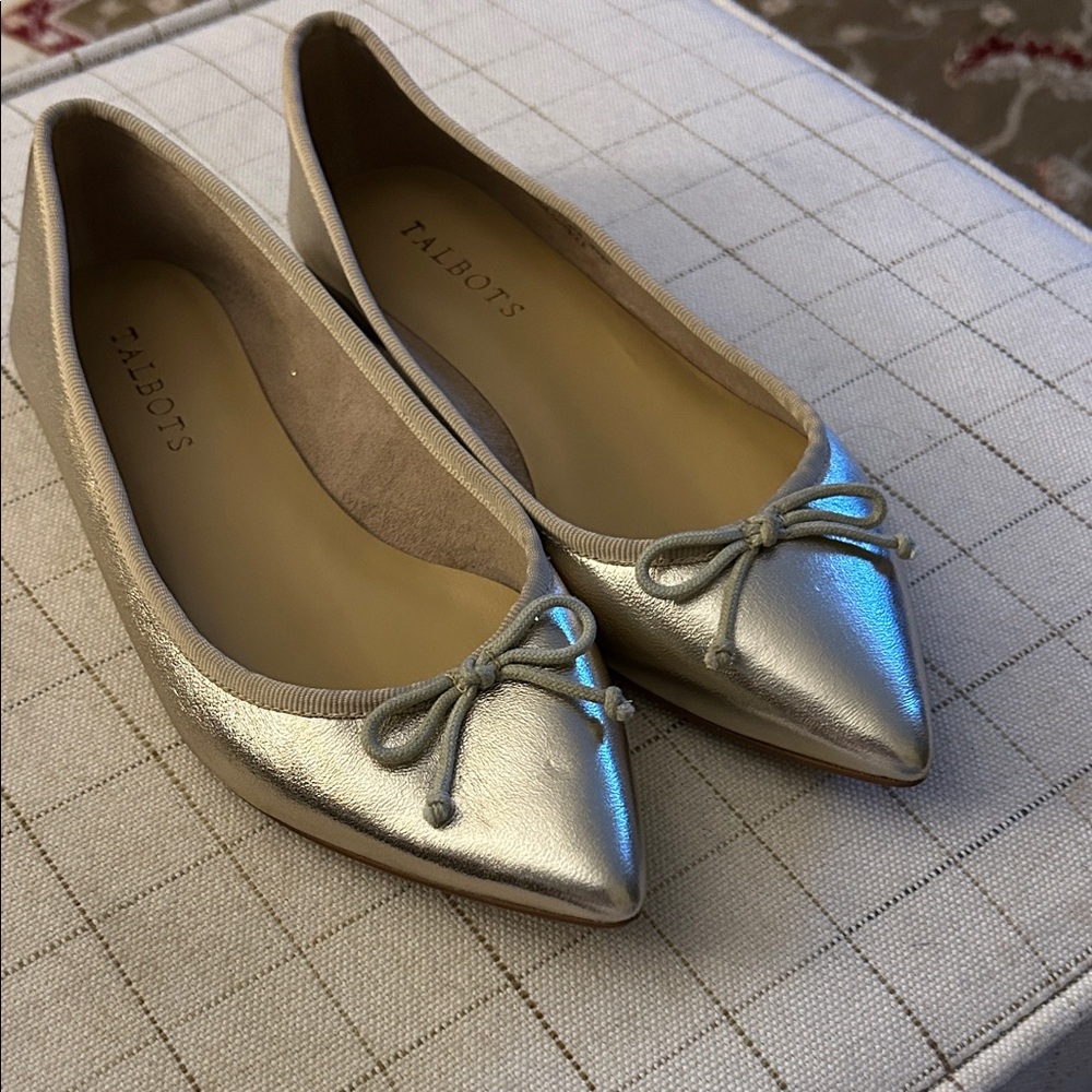 Talbots Metallic Silver Pointed-Toe Ballet Flats